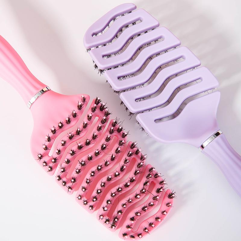 1 Stück Gebogener Belüfteter Wildschweinborstenkamm Professioneller Kopfhautmassagekamm Entwirrender Lockenkamm Antistatische Haarbürste Salon Stylingwerkzeug