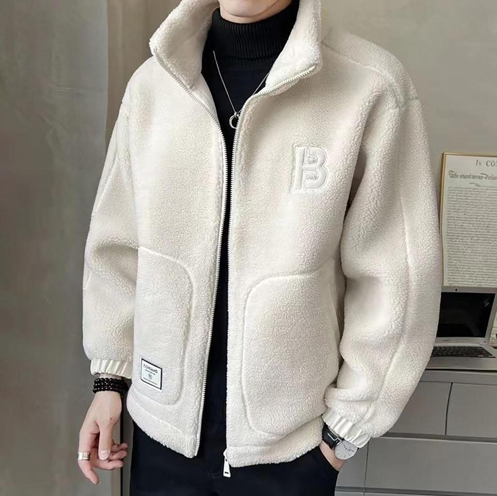 Lammuldsjakke Herre Ny Efterårs Vinterfrakke Plys og Tyk Mode Trend Varmt Tøj Mandligt Ydertøj Veste Homme
