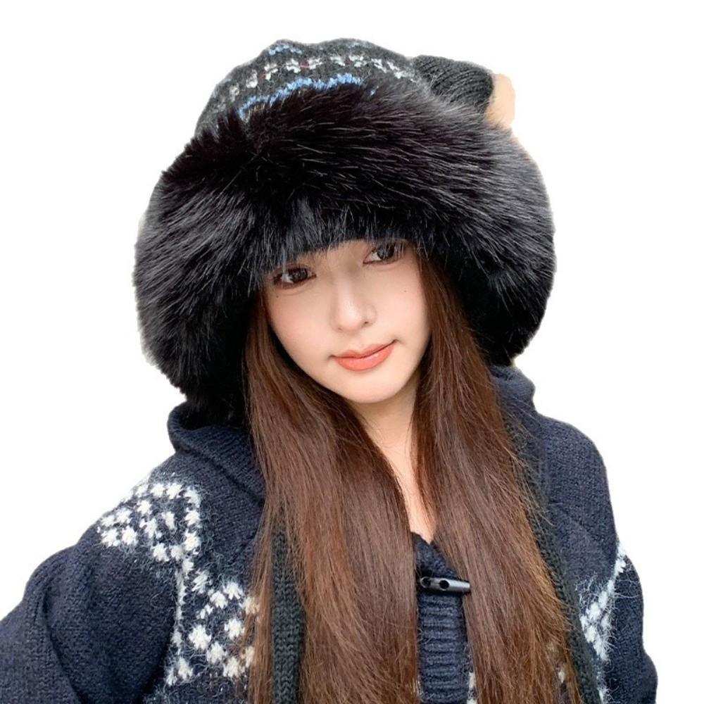 Polyester Cat Ears Hat Ear Flaps Winter Warm Hat Retro Faux Fur Hat  Cold Weather
