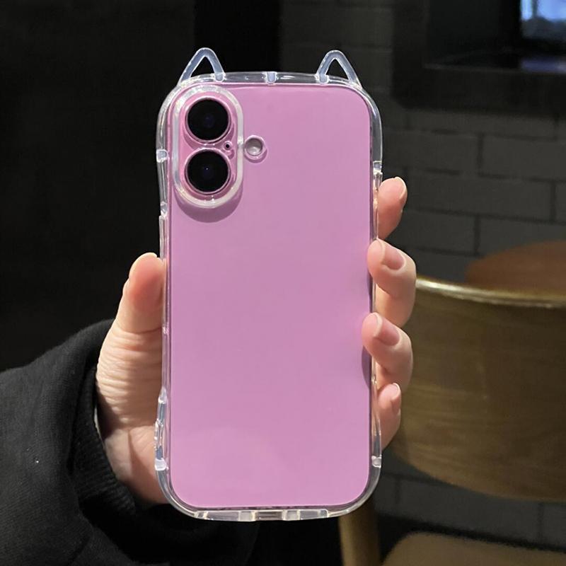Cute Cat 3D Ears Transparent Phone Case For iPhone 16 Pro Max 15 13 11 12 14 Plus Soft Clear TPU Back Shockproof Soft Cover