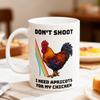 Yousheng Funny Rooster Meme Mug Don't Shoot I Need Apricots for My Chicken Mug Gamers Ceramic Coffee Cup Gift for Streamers And Meme Lovers