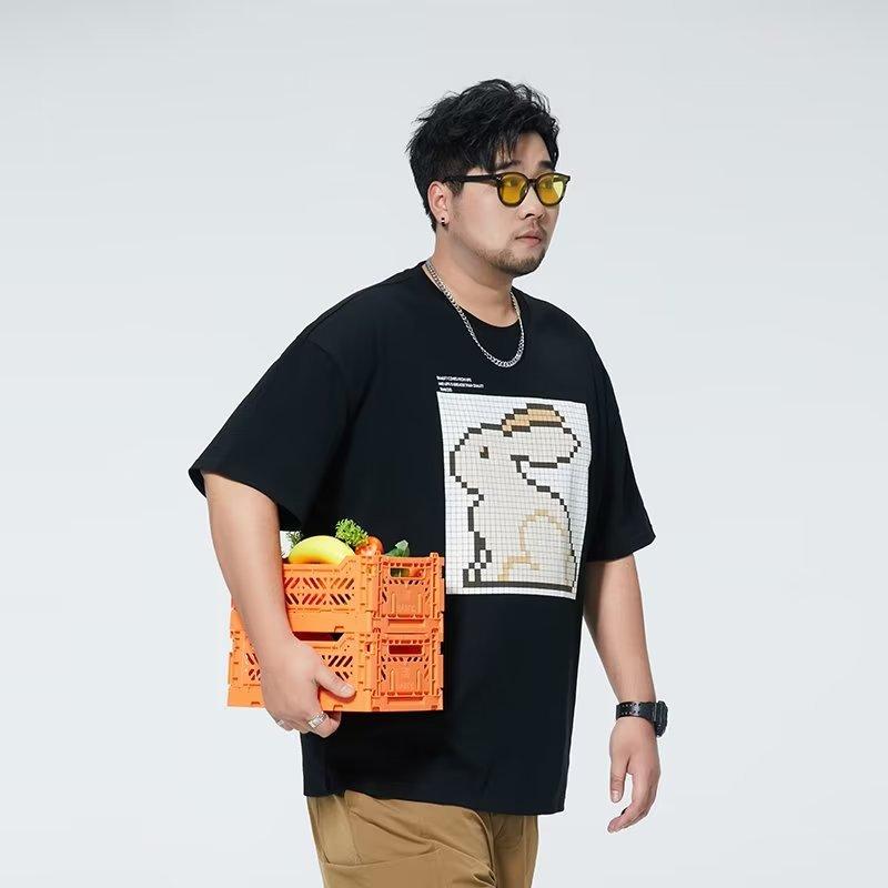 Summer Large Size Men's Clothing Loose Tide Big Fat Short-sleeved T-shirt Men's Hundred Rabbit Printing Top Tide