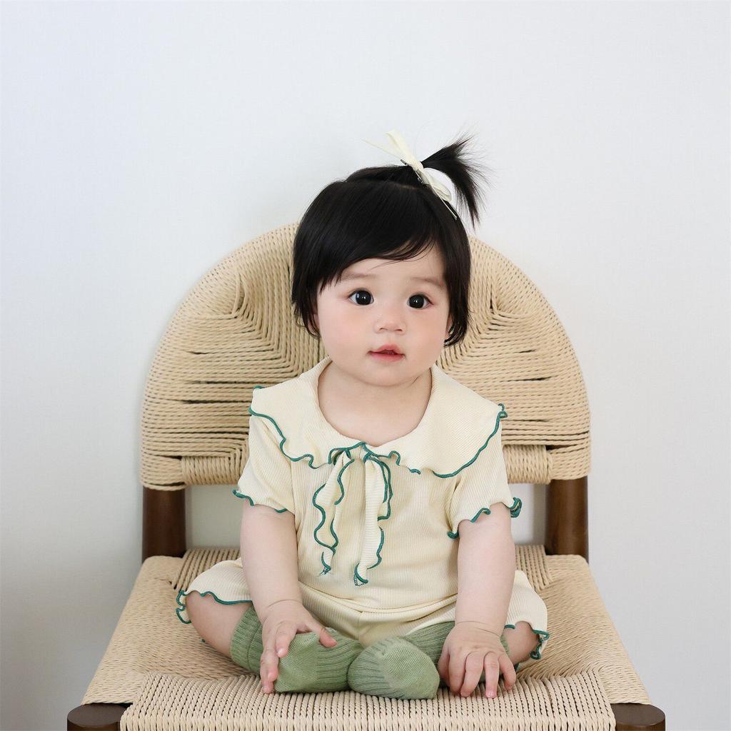 Baby Girl Summer Thin Stylish Short Sleeve Top And Shorts Two Piece Set Infant Clothes