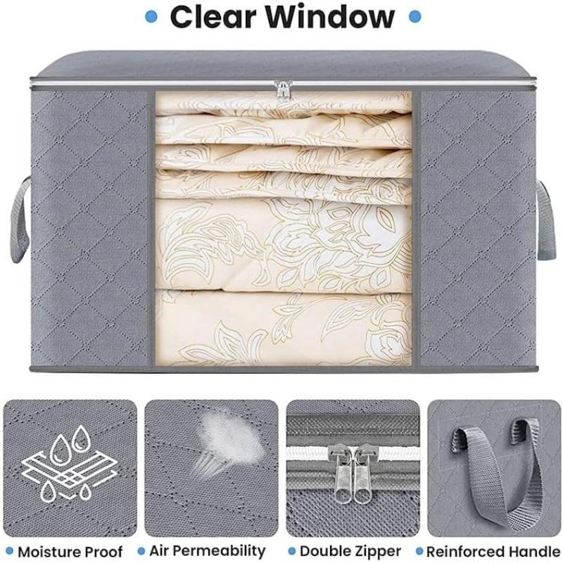 Extra Large Foldable Quilt Storage Bag with Window Moisture Proof Dustproof Clothe Organizer for Blanket Bedding Moving Home Use