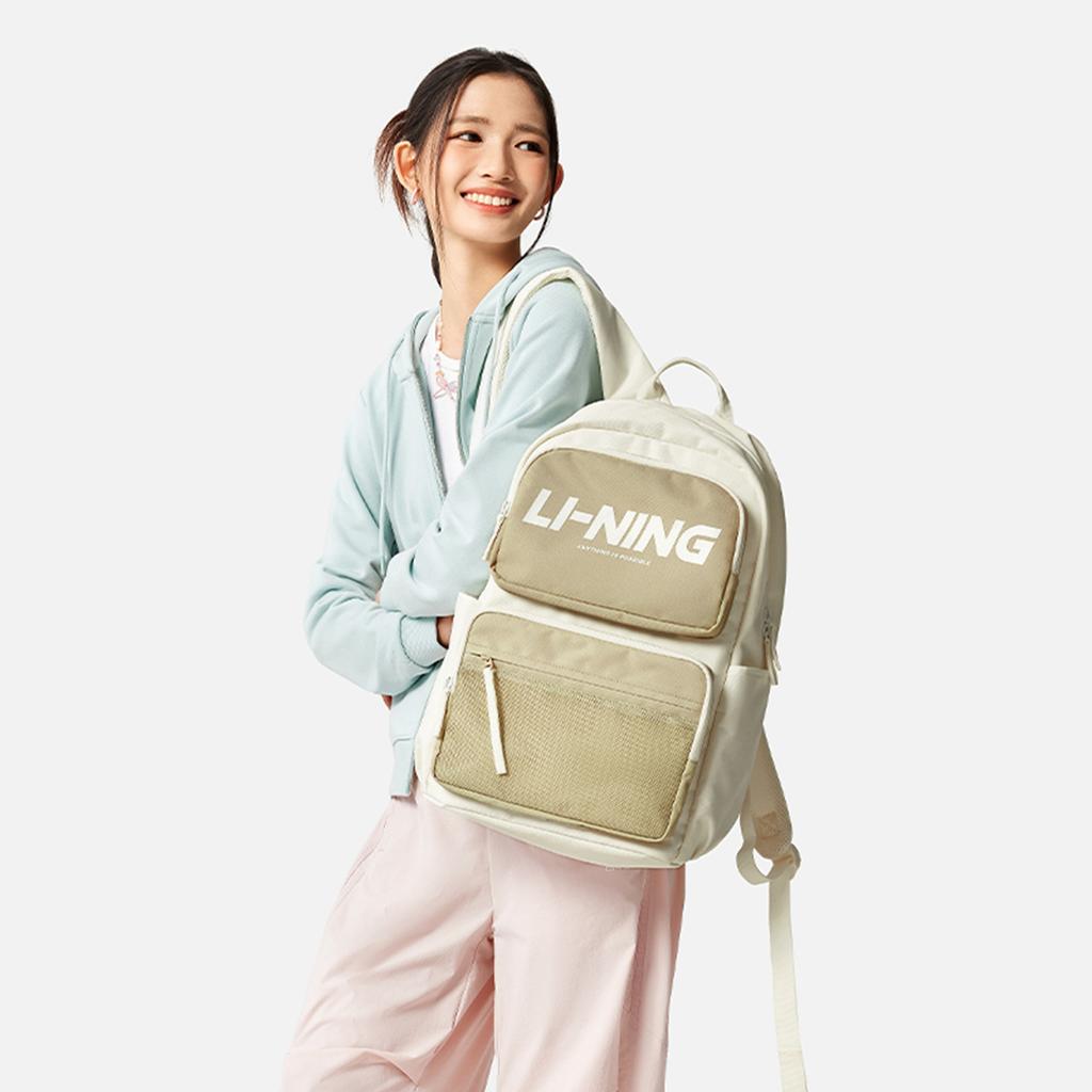 Li Ning Sports Life Collection Polyester Backpack Unisex Ivory & Light Khaki ABSV147-1