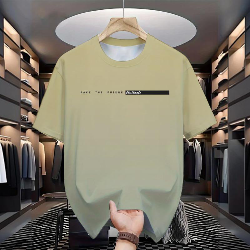 Summer men's casual loose fit large letter print round neck short sleeved T-shirt top High Street Unisex style