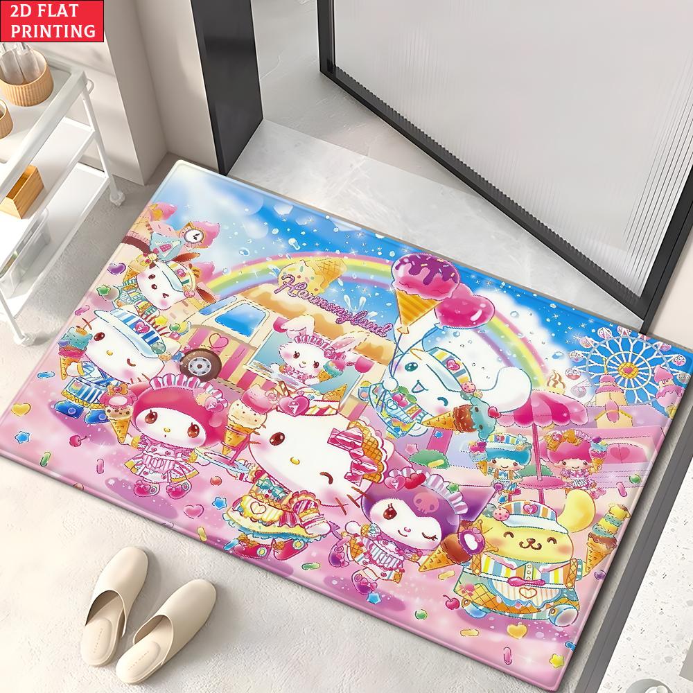 Kawaii Cute Magical Animal Doormat, 2D Print Non-slip Floor Mat,Pink Sweet Entrance Rug for Girls Bedroom Living Room Decor Gift