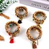 4pcs/set Boho Wooden Beaded Bracelet For Women Leaf Tassels Chain Bangle Bohemia Jewelry Accessory