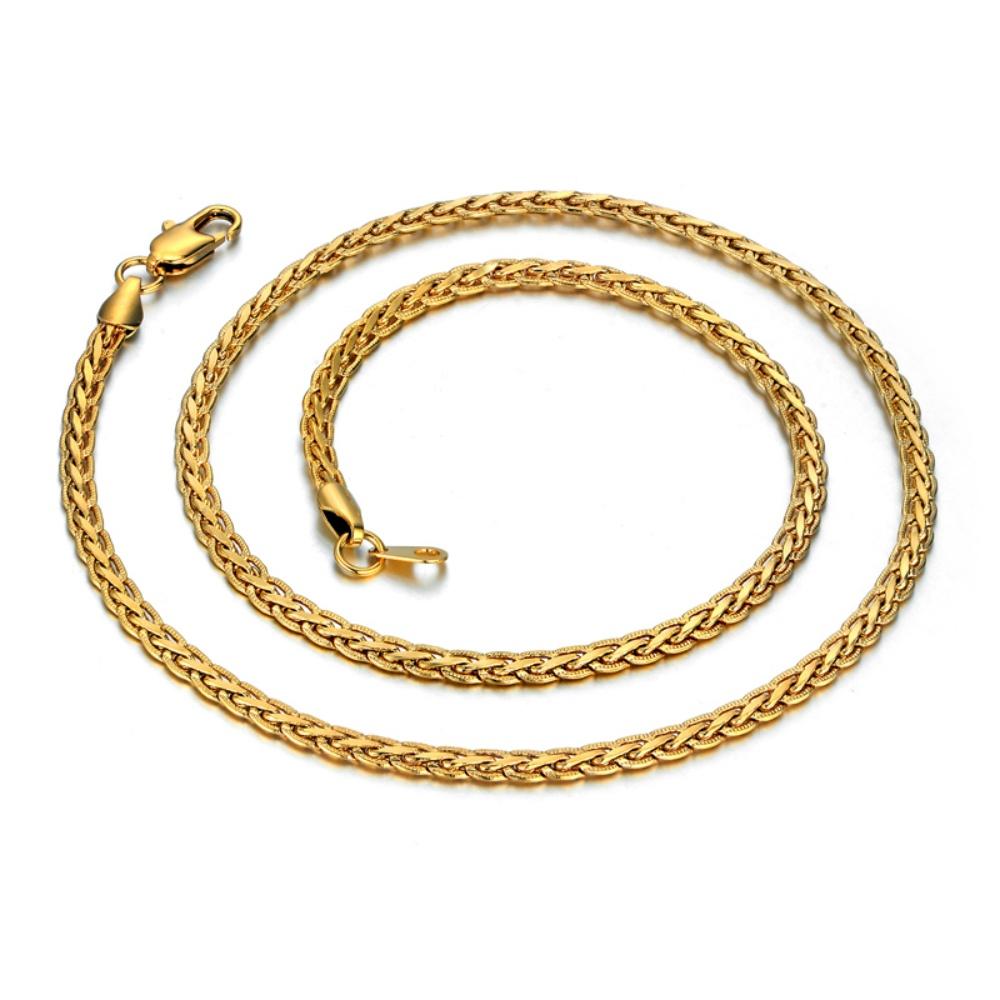4MM Men Stainless Steel Long Foxtail Weaving Chain Necklace Silver Gold Plated Woman's Choker Jewelry Necklace for Women