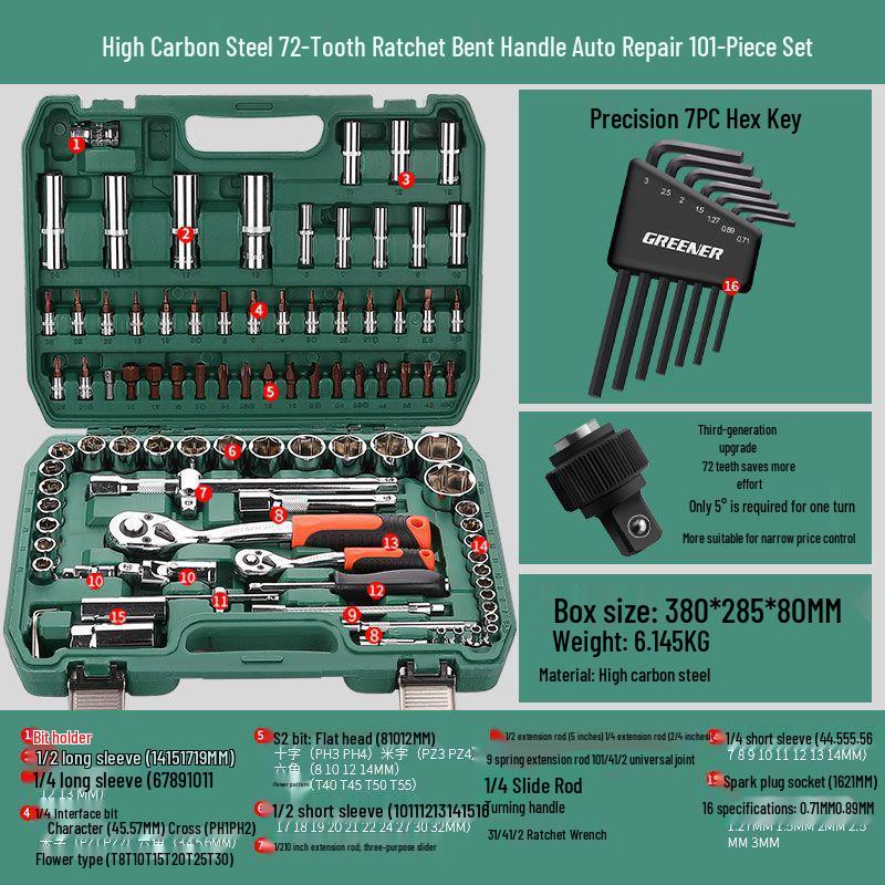 Multifunctional Automotive Ratchet Socket Wrench Tool Set