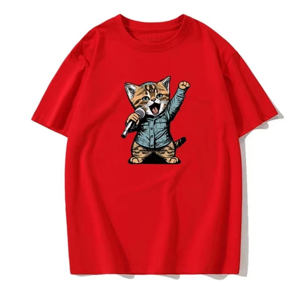 Men's Summer Short-sleeved Fun and Cute Pattern Printed Solid Color Fashionable Casual Round Neck Cotton European Size T-shirt