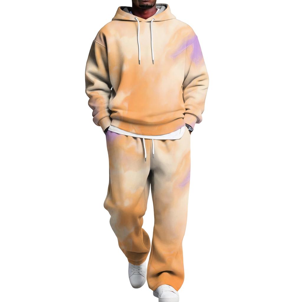 Men's Hoodie and Sweatpants Set with Elastic Waist, Casual Two Piece Outfit