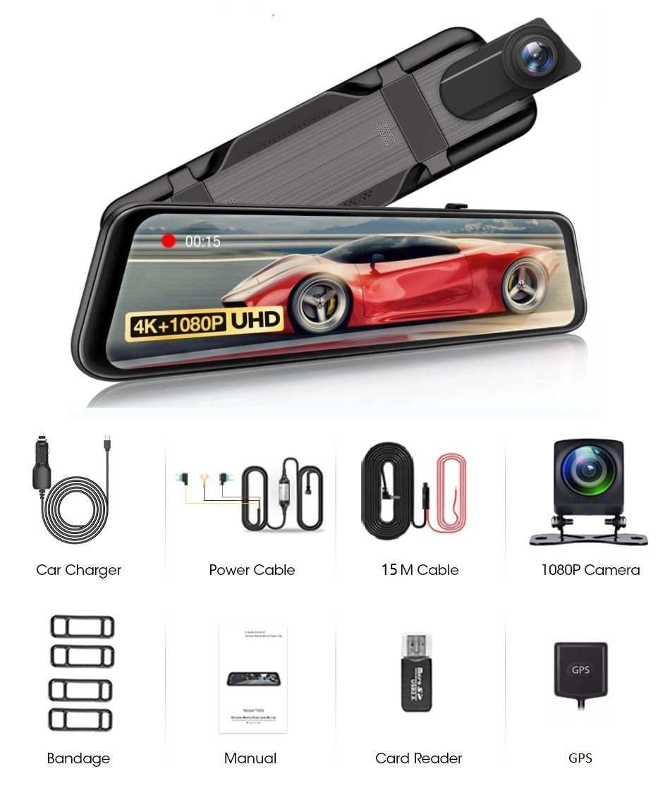 

4K Зеркало заднего вида DVR CAR DVR Dual Dash Cam 4K Зеркало Черный Ящик Поддержка GPS Wifi 4K Автомобильный Видеорегистратор None