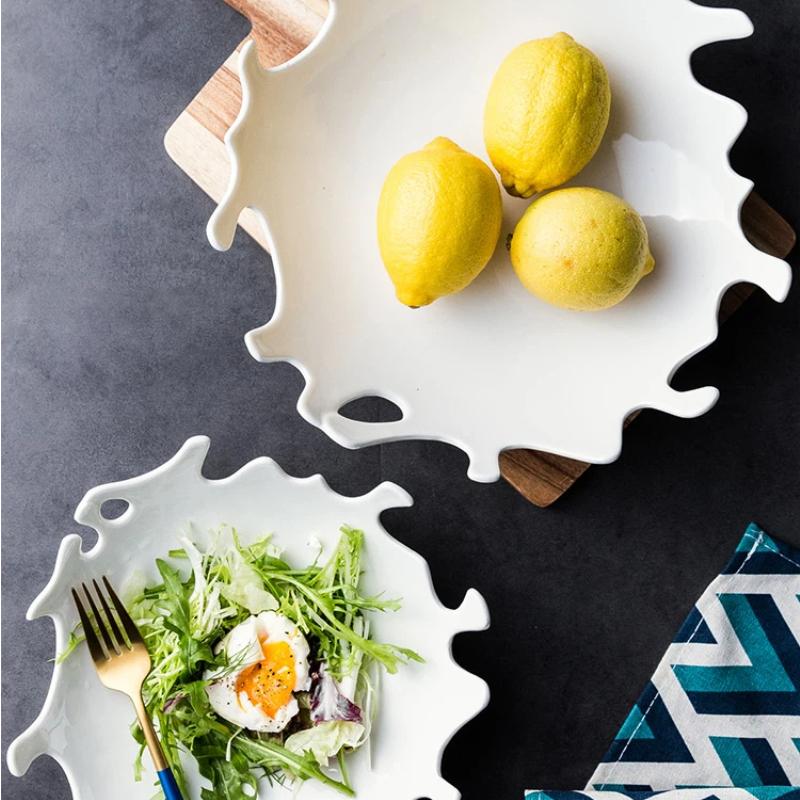 Creative White Irregular Ceramic Plates – Coral Shape Salad, Dessert & Dinner Porcelain Dish Set for Home Kitchen