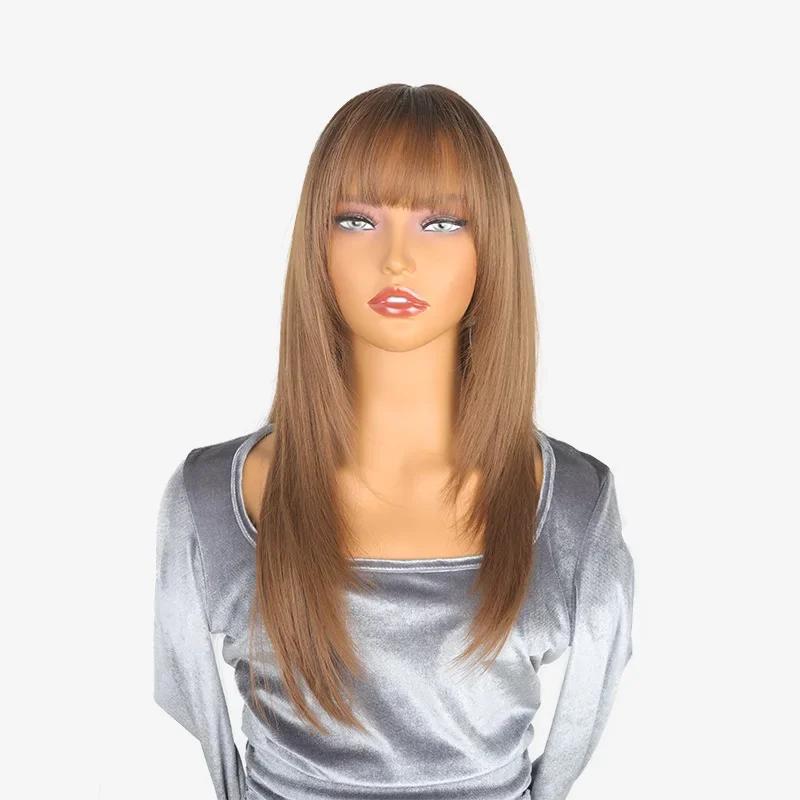 Synthetic wig for European and American long straight hair women Qi bangs natural wig high temperature silk chemical fiber wig