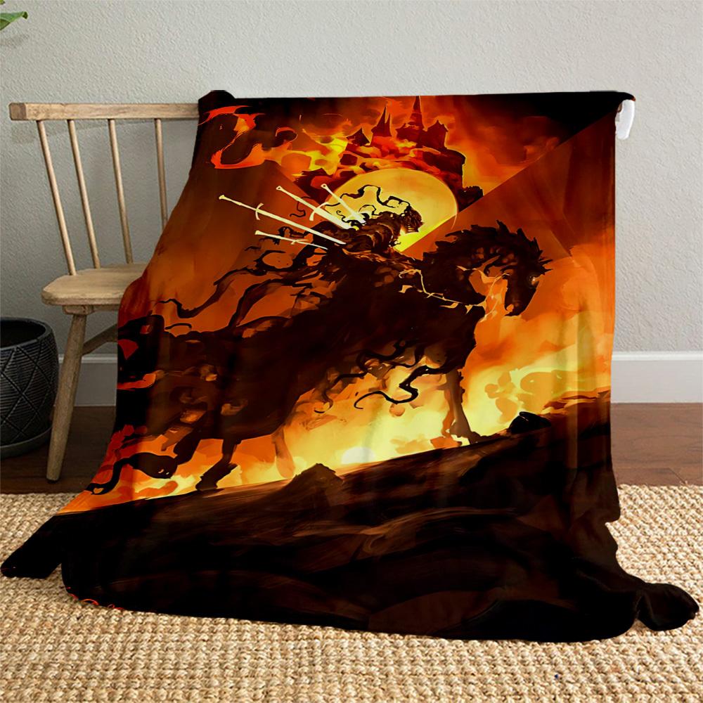 1pc Castle Fire Horse - Throw Blanket, Soft, Flannel Blankets, Living Room, All Seasons Use-1021157