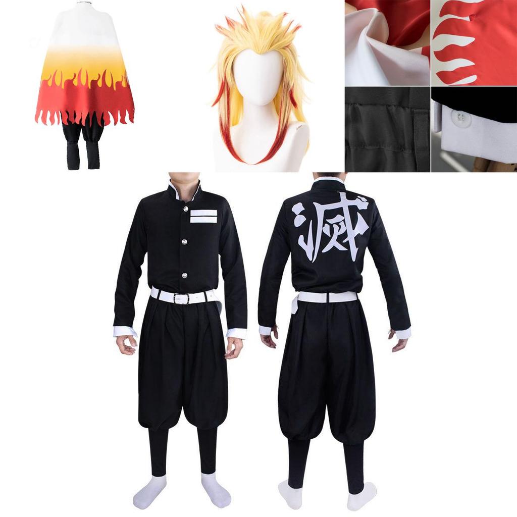 Hochwertiges Demon Slayer Kimetsu No Yaiba Rengoku Kyoujurou Cosplay Kostüm Kimono Robe Anzug Perfekt für Halloween und Partys