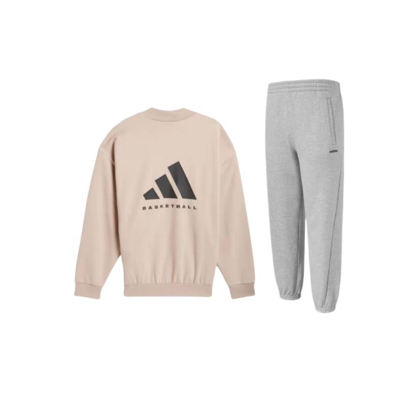 

Adidas Basketball Letter Logo Print Reversible Knit Crew Neck Long Sleeve Cuffed Pants Casual Sports Suit Unisex suit JX9404+IM8422 S