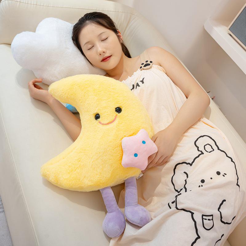 Cartoon Cloud Moon Plush Pillow: Cute Sofa Cushion & Children's Room Decoration