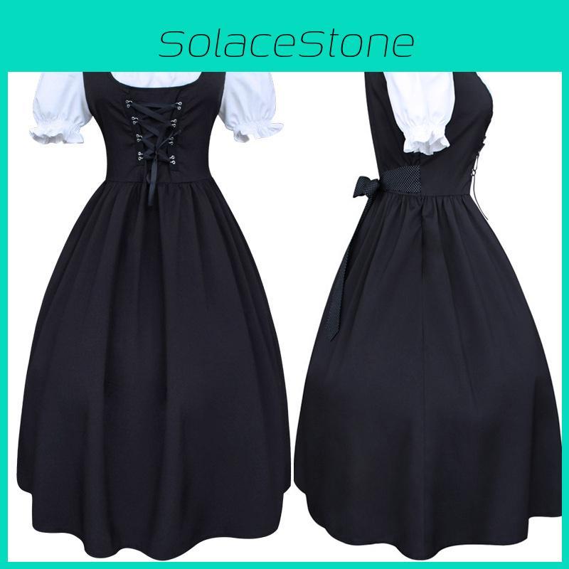 Elegant Medieval Women's Drawstring High Waist Bowknot Lace Up Long Dress For Halloween Parties