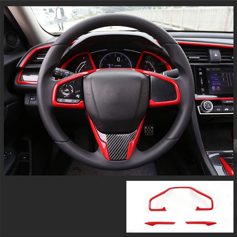 Red Car Interior Steering Wheel Cover Trim For Honda Civic 2016-2020 10Th Replacement Parts Accessories