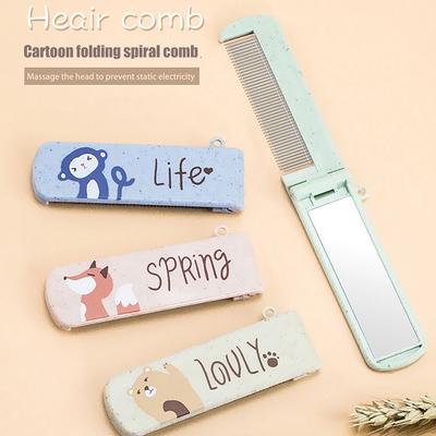Lovely Animals Cartoon Comb Simple Hairdressing Plastic Portable Comb With Mirror Foldable 2 In 1 Pocket Hair Brush Students