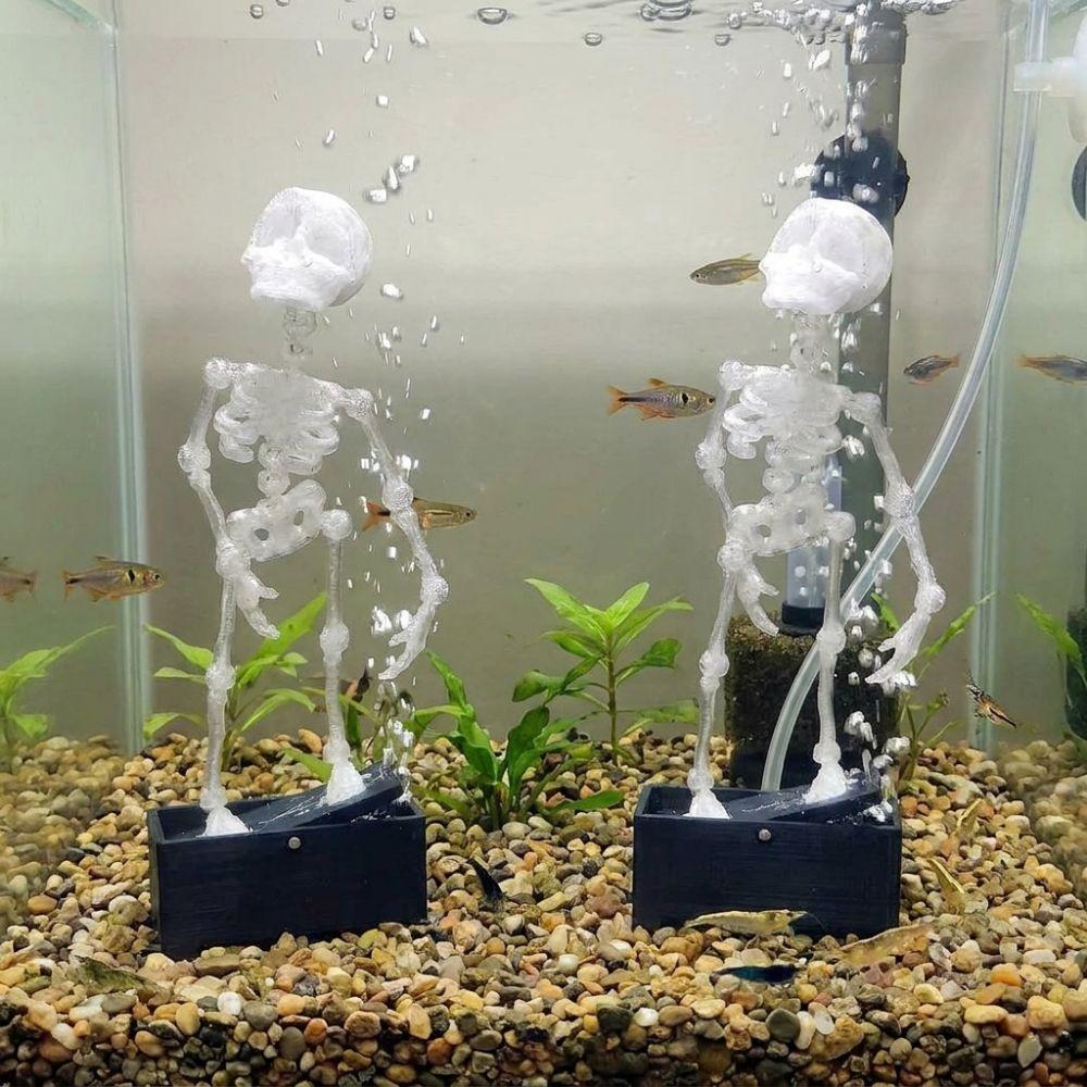 Decorazione Cranio Danzante per Acquario in Plastica Stampa 3D Scheletro Dinamico Aeratore Appassionati di Acquari