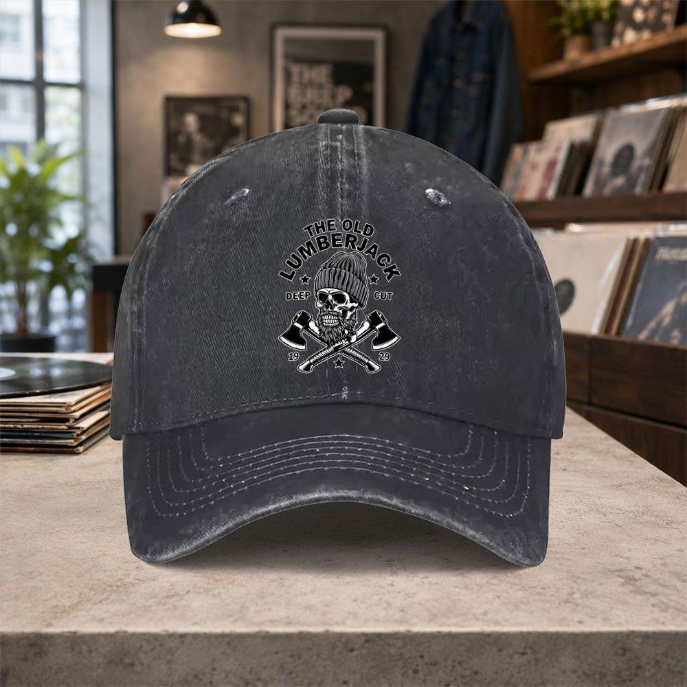 Old Lumberjack Skull Washed Baseball Cap Unisex Adjustable Vintage Hat