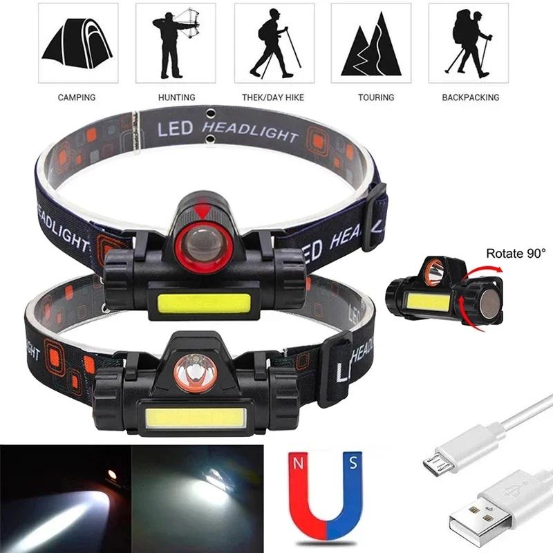 Q5+COB Led Headlamp Powerful Builtin 18650 Battery Magnetic Torch Outdoor Camping Fishing Headlight Stepless Dimming Searchlight