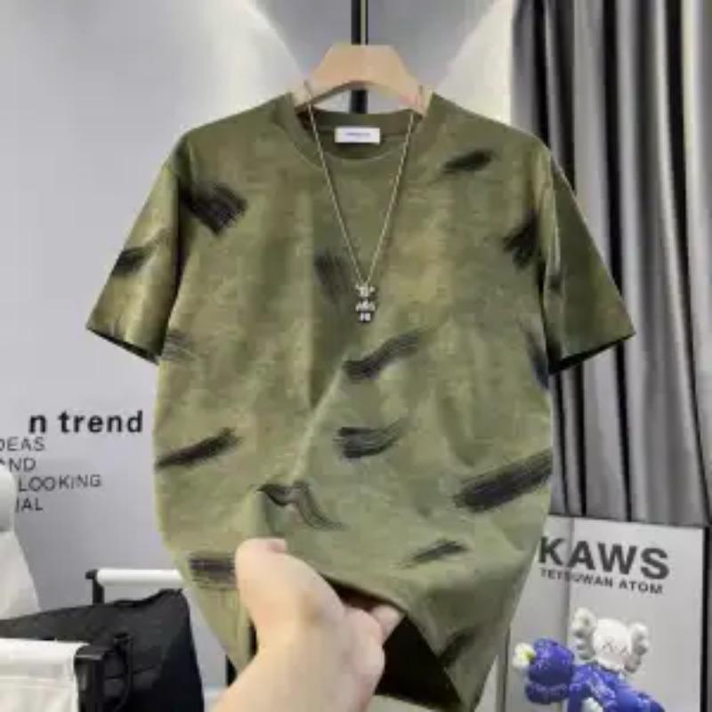 

Men s Solid Color Abstract Brush Print Short Sleeve T-Shirt M зелёный