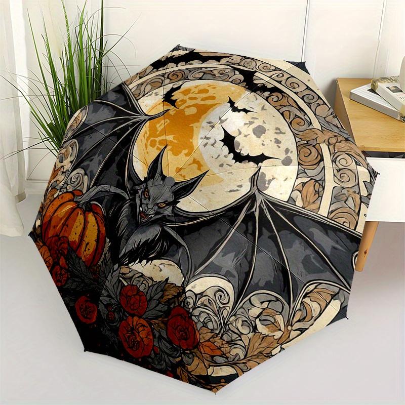 

Halloween Bat & Moon Decorative RoundelUmbrella, Portable 3-Fold Umbrella for Men & Women,Christmas Gift ES358