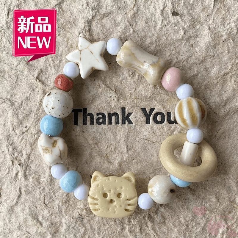 Jingde Ceramics Jingdezhen Bracelet Biscuit Cat Bear Series Niche Chinese Versatile Design Girlfriend Bracelet
