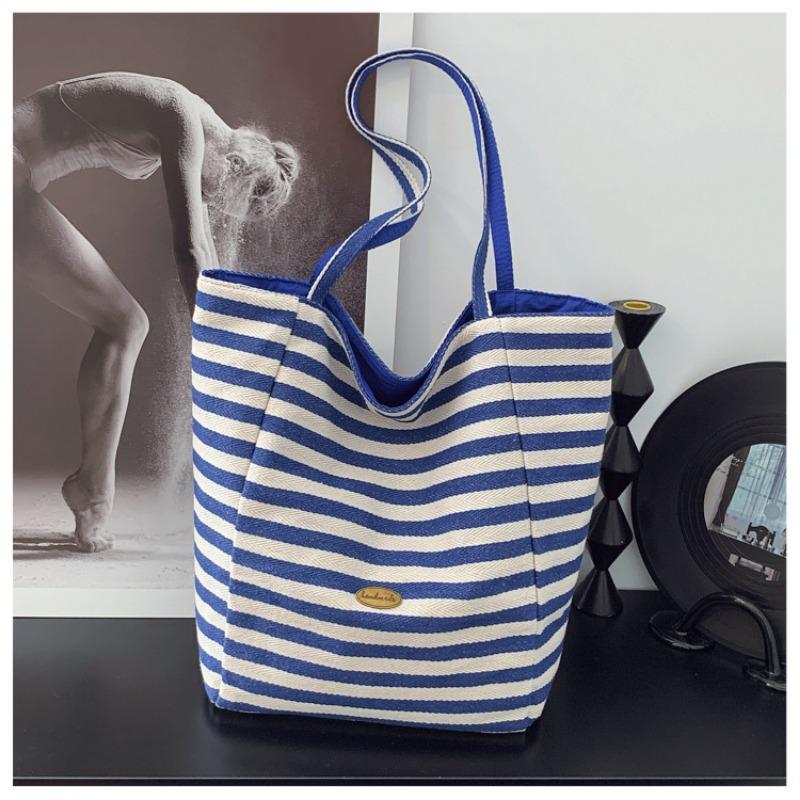 Striped canvas bag lazy wind large capacity tote bag new dual-purpose shoulder bag casual versatile bucket bag