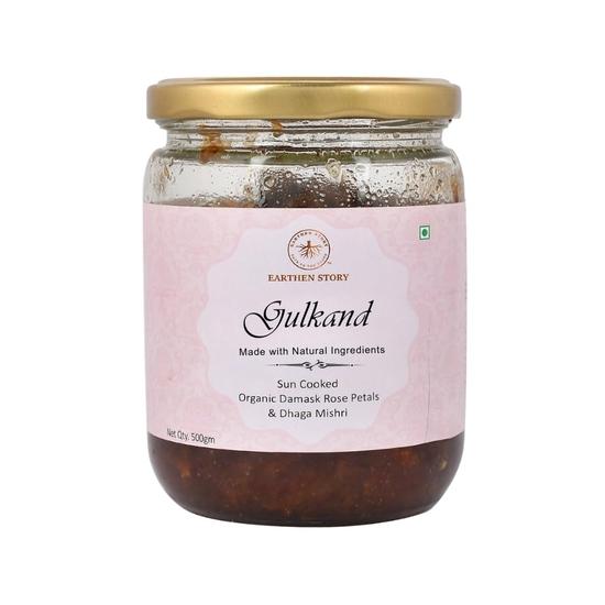 Earthen Story Sun Cooked Gulkand without sugar 500gm | Lab Tested for 290+ Pesticides | Pure Indian Pink Damask Rose| 100% Natural Rose Petal Jam 500GM