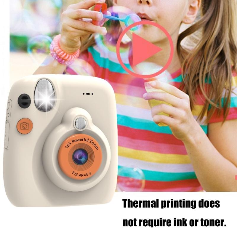 Instantly Print Camera For Kids With 32GB Card Coloring Pen 1080P Retro Design For Ages 3-12 Durability& Safe Materials
