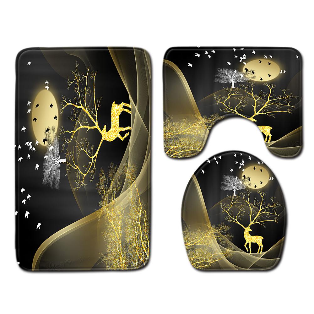 Fashion Painted Toilet Three-Piece Floor Mat Bathroom Door Mat Coffee Table Sand Carpet