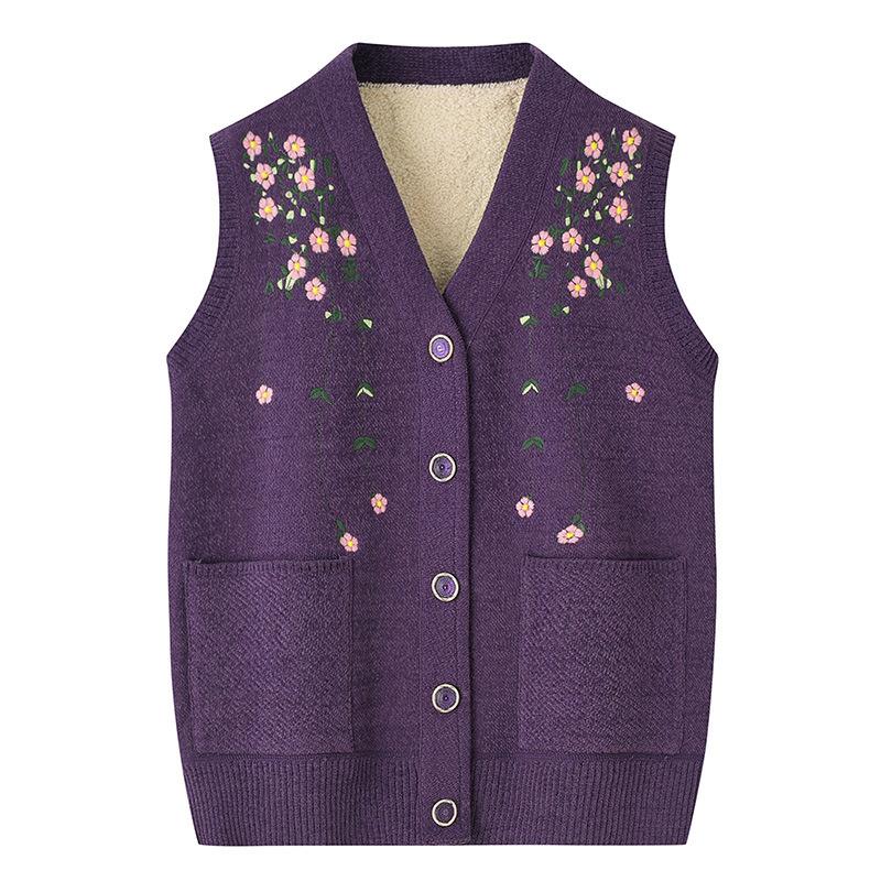 Babiččina podzimní zimní vyšívaná vesta design plus sametové úplety