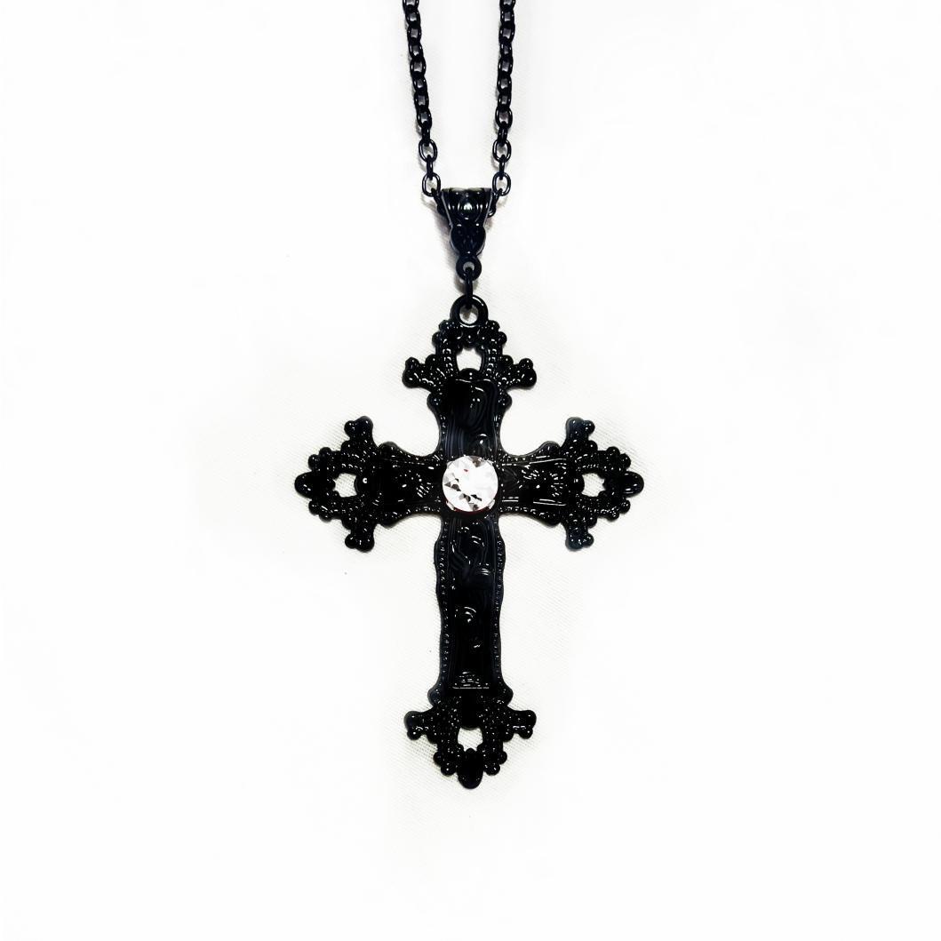

Y2K Punk Colored Crystal Black Lacework Cross Pendant Necklace for Women Halloween Party Gothic Collar Chain Gothic Jewelry Gift білий