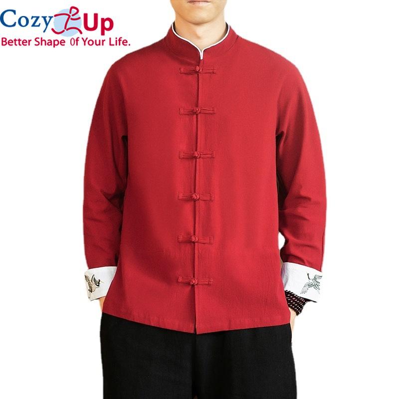 

Cozy Up Мужской Журавль Вышитая с длинным рукавом Ретро Рубашка