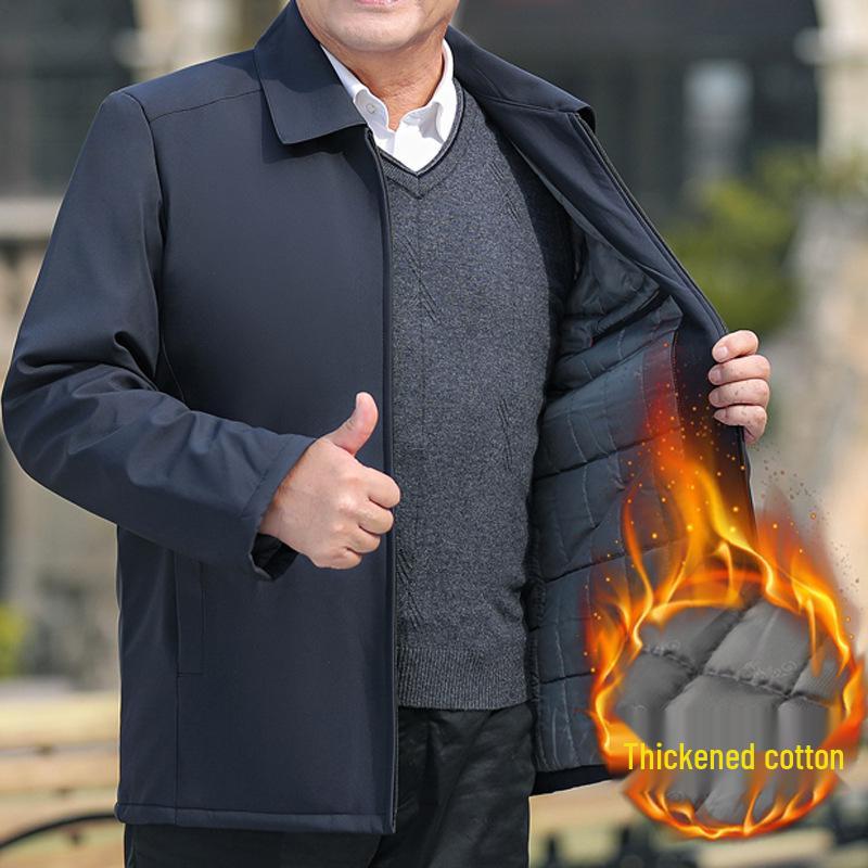 Men's Cotton-Padded Jacket for Dad: Spring & Autumn Button-Up for Middle-Aged & Elderly