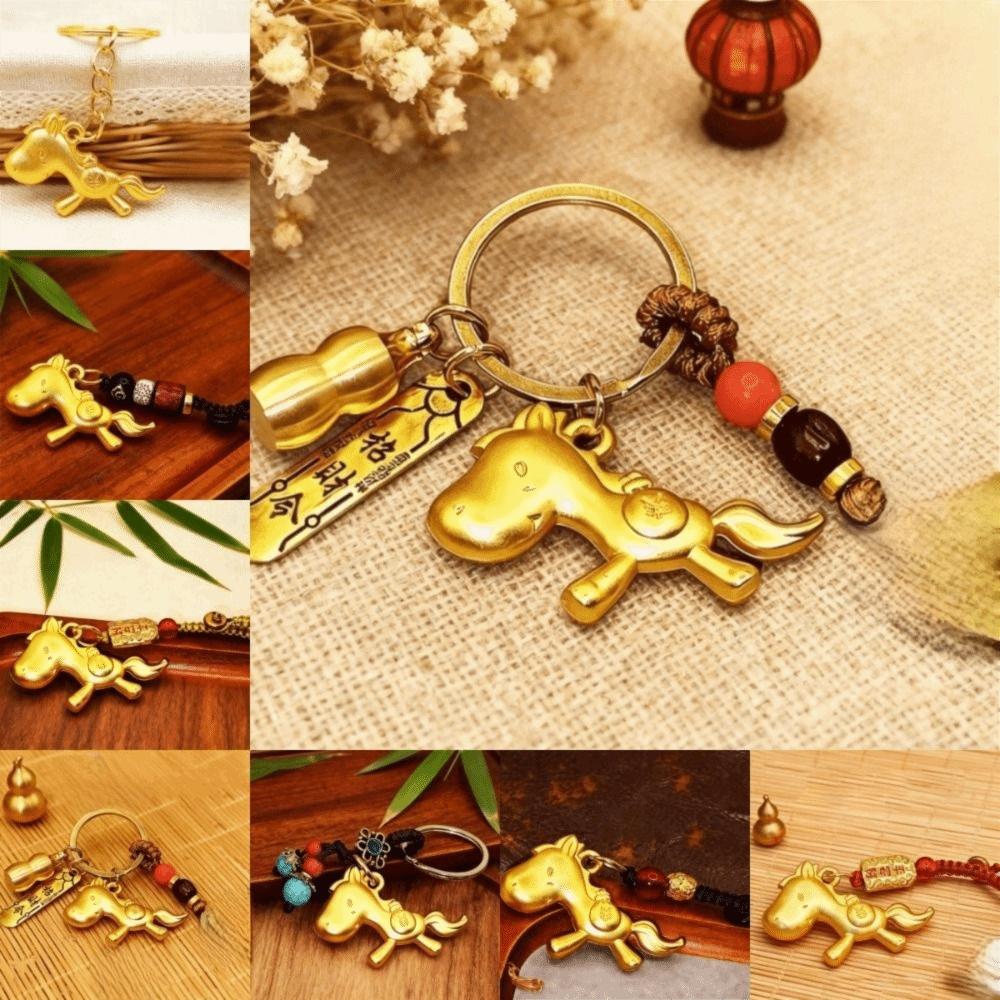 Wealth Chinese Zodiac Key Ring Vintage Weaving Key Chains Lucky Horse Bag Pendant  Women Men