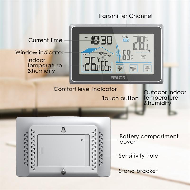 In/Outdoor Electronic Hygrograph Smart Weather Station Intelligent Touch Screen with Wireless Remote Sensor Thermometer Station