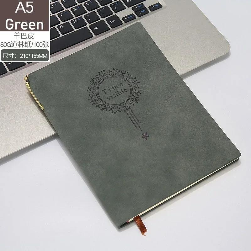 

Простой блокнот А5 в ретро-кожаном переплете для мальчика с печатью и ручкой, дневник для путешествий, ручная работа, школьные принадлежности для студентов, мужской блокнот для бизнеса A5 зелёный