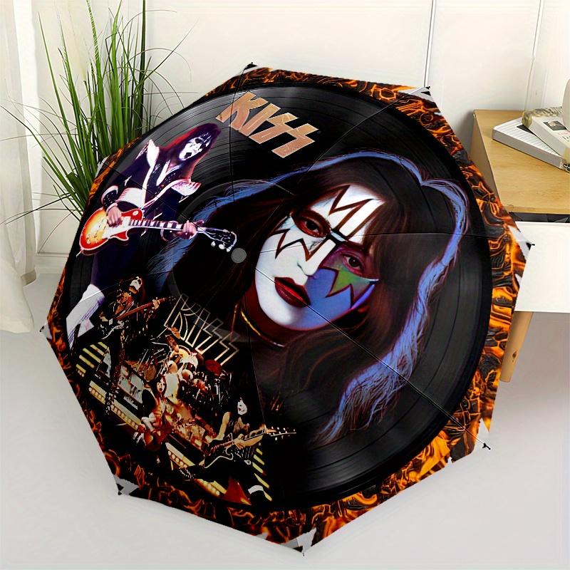 Футболка с обложкой альбома группы KISS Официально лицензированный товар Зонт, Компактный складной зонт-трость 3 сложения для мужчин и женщин, S104