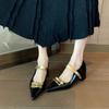 Thick Heel Golden Women Mary Jane Shoes Fashion Pointed Toe Shoes 2025 Spring Ladies Elegant Dancing Party Prom Shoes