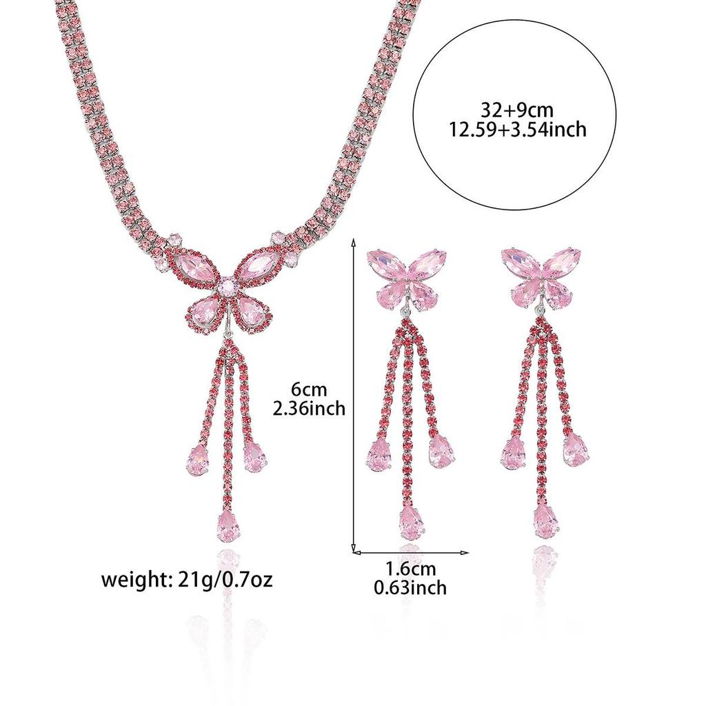 Colorful Butterfly Zircon Necklace & Earrings Set: Fashion Trend Jewelry with Fresh Flowing Design