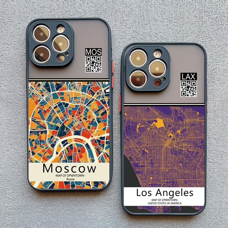 Ins Travel Country Sketch City Map Phone Case For iPhone 8 7 Plus SE2 15 14 11 12 13 Pro Max Mini X XR XS Shockproof Funda Shell
