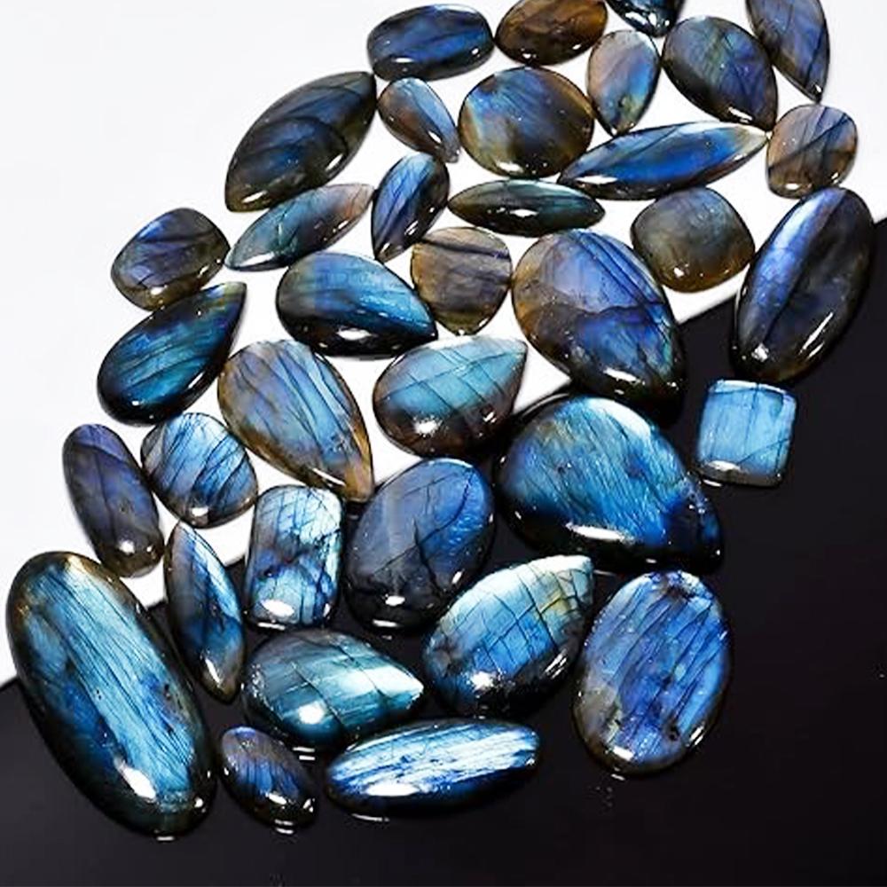 5 Pezzi Lotti Cabochon di Labradorite Naturale Pietra Piatta Lucidato Fai da Te Creazione Artigianato in Pietra Ovale Pera E Molteplici Forme Geometriche
