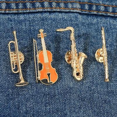4Pcs Alloy Enamel Brooches Musical Instruments Trumpet Clarinet Saxophone Violin Shaped Lapel Pins Jewelry Accessories