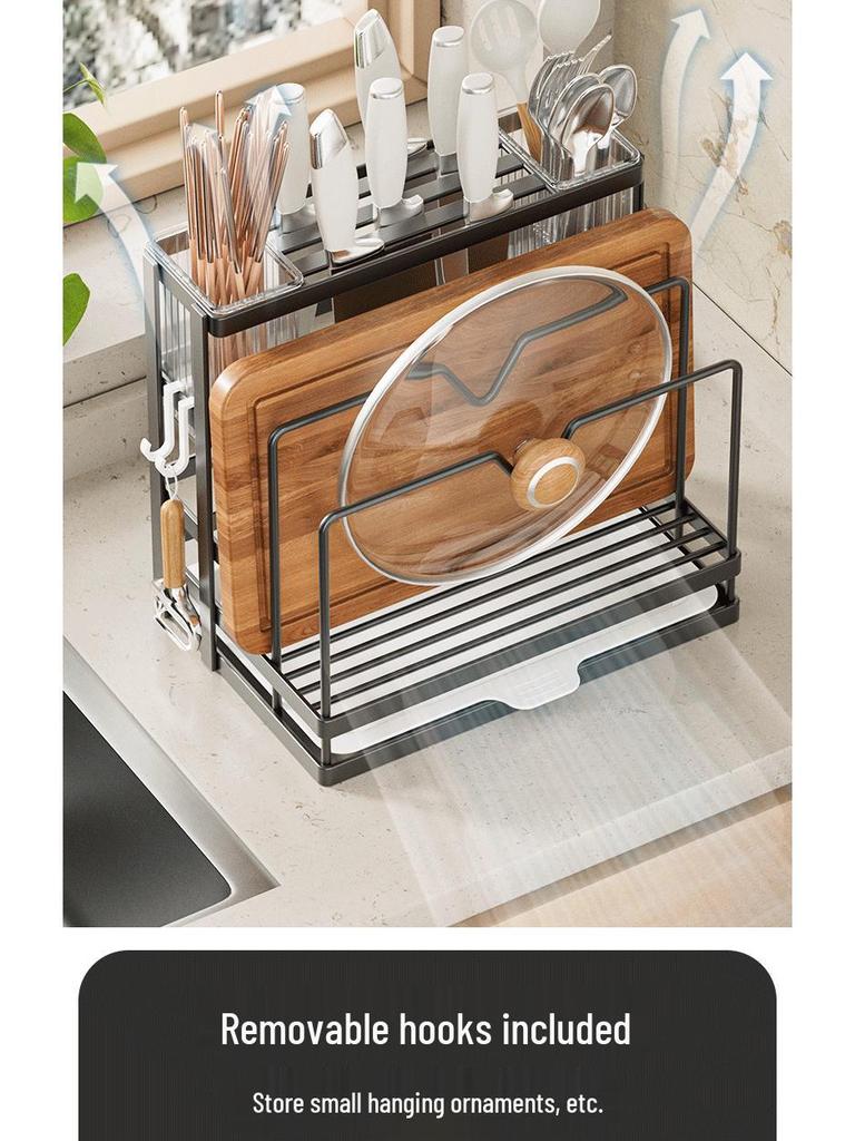 Wall-Mounted Kitchen Knife & Utensil Holder: Multifunctional Stainless Steel Rack for Pot Lids, Chopsticks, and Cutting Boards.